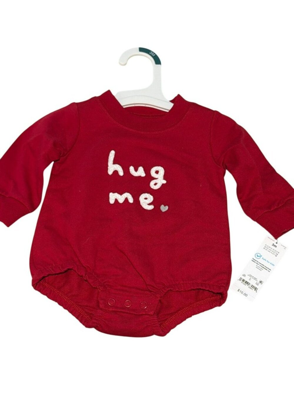 Carters Baby Red Long-Sleeve Bodysuit Hug Me 3M Cotton Snap Closure